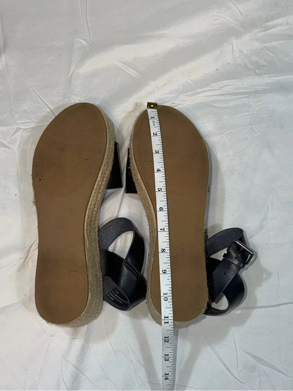 White Mountain Black Espadrille Wedge Sandals Women's 11 Ankle Strap Platform